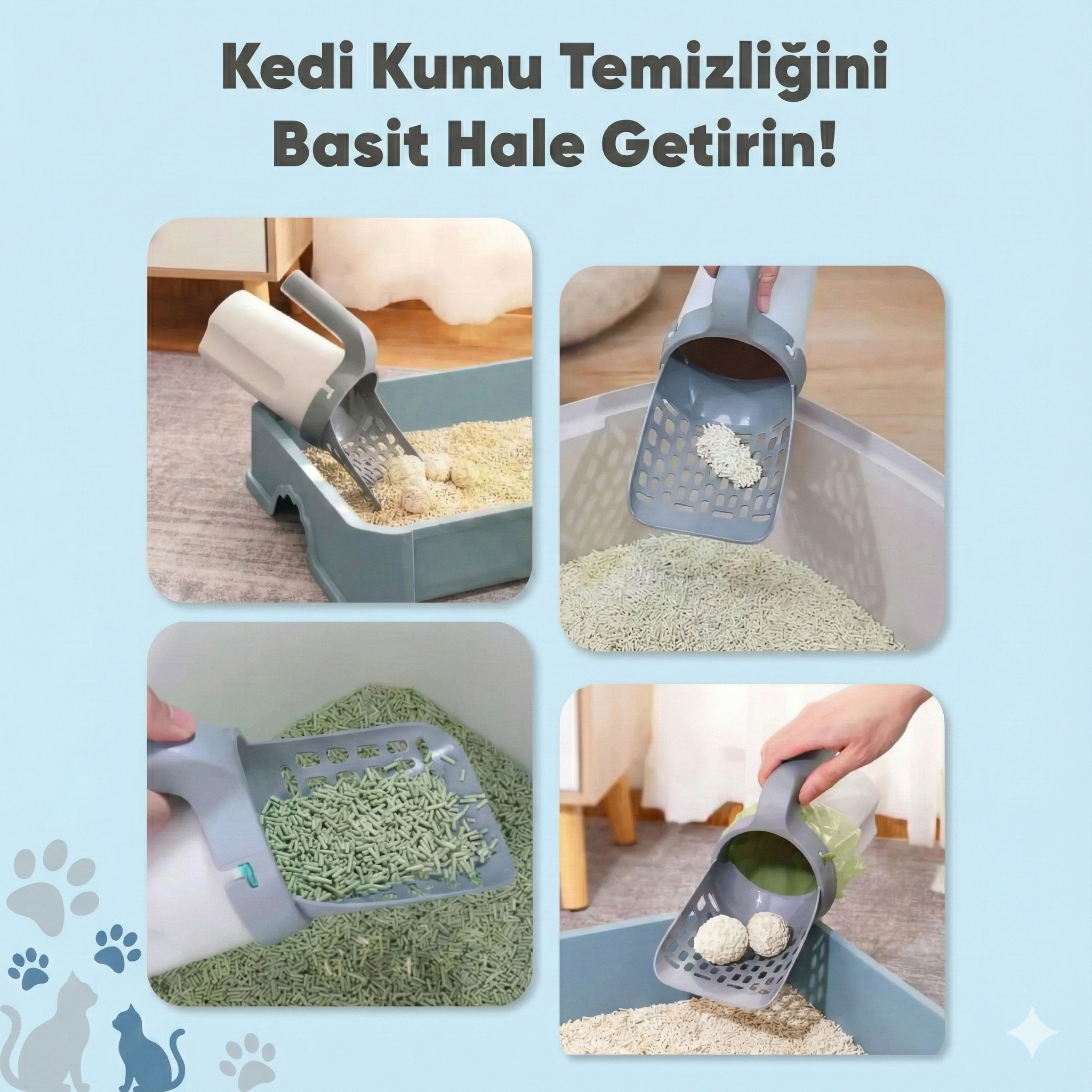 Akıllı Kedi Kum Temizleyici - 3'ü 1 Arada